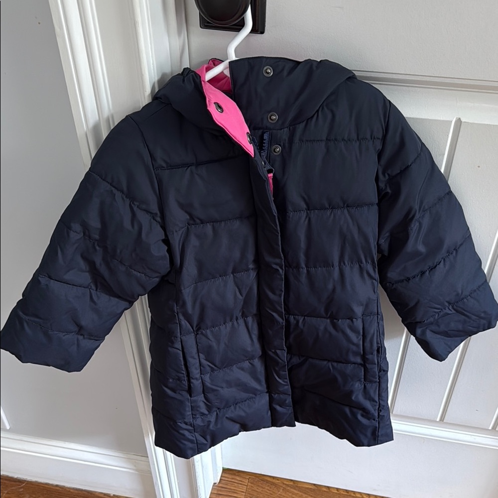 Crewcuts Navy Blue and Pink Puffer Jacket